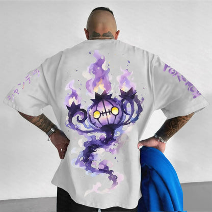 Classic Anime Pokemon Charizard Blue Flame Dragon Print Unisex Oversized Short Sleeve T-Shirt Streetwear Tops for Men and Women