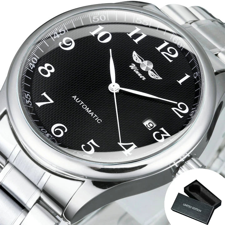 Reloj para hombre WINNER – Estilo clásico, retro y elegante – Reloj mecánico automático con calendario – Marca de lujo, caja de acero y correa de piel
