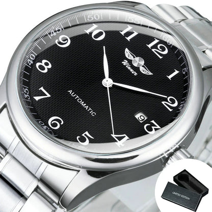 Reloj para hombre WINNER – Estilo clásico, retro y elegante – Reloj mecánico automático con calendario – Marca de lujo, caja de acero y correa de piel