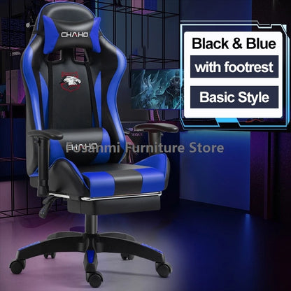 Fosanmi Gaming Chair with Footrest & Headrest, Ergonomic Leather Racing Chair, Swivel Computer Gaming Chair with Adjustable Armrests for Office