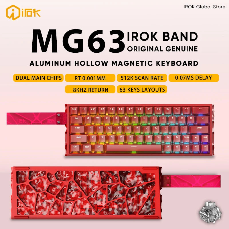 IROK MG63 Hollow Aluminium Gaming Magnetic Mechanical Keyboard 60% RT 0.001mm 8KHz 0.07ms 512K RGB Hot Swap Wired Gamer Keyboard