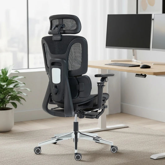 Ergonomic Office Chair with Adjustable Lumbar Support, Headrest, 6D Flip-Up Armrests, Footrest, Reclining Mesh Desk Chair for Home Office