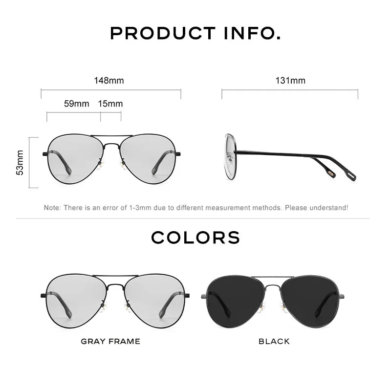 CAPONI Avation Sun Glasses For Men Day And Night Photochromic Driving Men's Sunglasses Polarized UV400 Pilot Shades Male BS3104