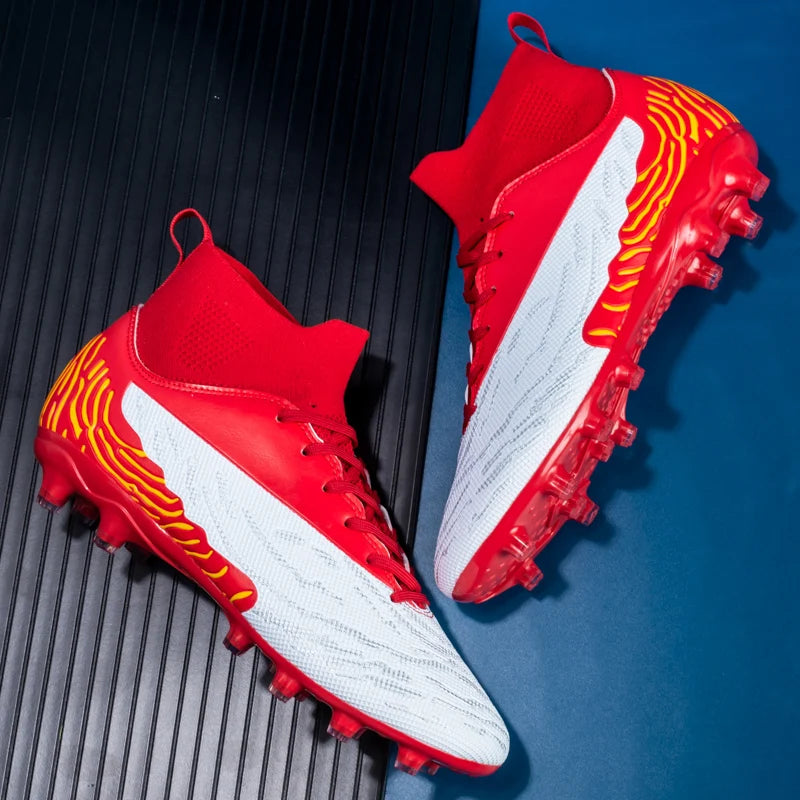Chaussures de Football noires pour hommes, crampons AG/FG, bottes d'entraînement pour hommes, chaussures de Sport à cheville haute, baskets pour enfants et adultes 35-45