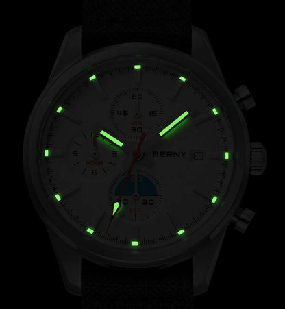 BERNY Top Quartz Chronograph Men's Watches Luminous Miyota 0S10 Sapphire AR Coated 5ATM Waterproof 2026 New Sports Men's Watches