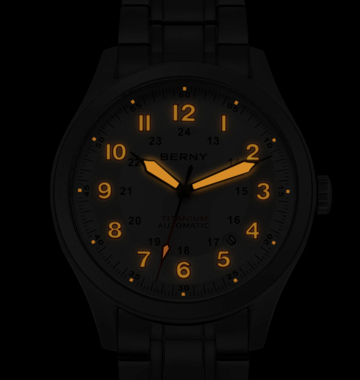BERNY Automatic Full Titanium Watches for Men Sapphire Super Luminous Mechanical Field Watch Date 10ATM Sports Easy Read
