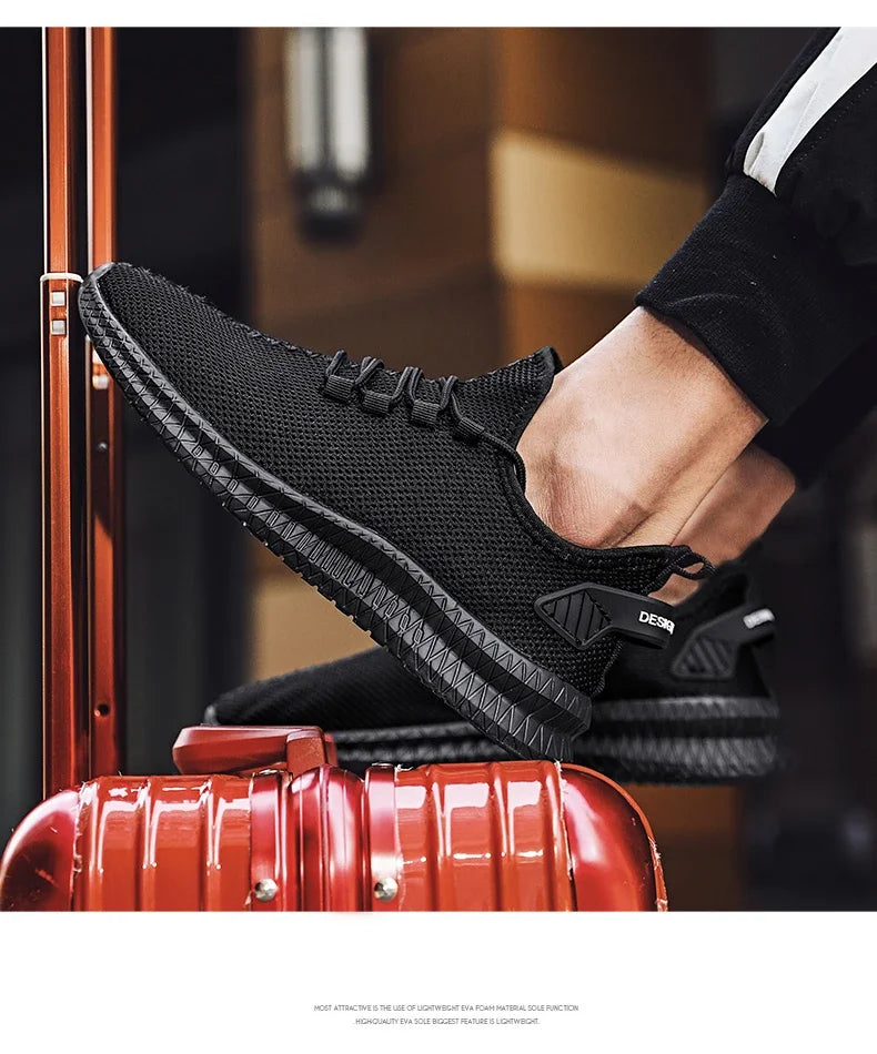 Zapatillas deportivas informales antideslizantes para hombre, transpirables, para correr al aire libre, entrenar, hacer senderismo y practicar deportes; zapatillas con cordones de tejido de punto para actividades al aire libre