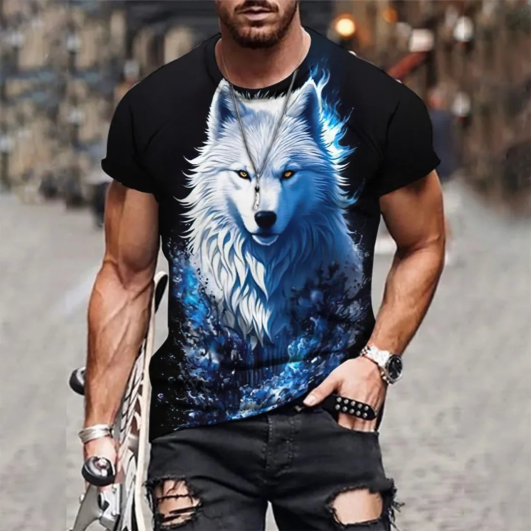 New Retro Style 3D Wolf Print Men's T-shirt Summer Daily Men's Casual T Shirt Outdoor Street Men Fashion Street Short Sleeve Tee