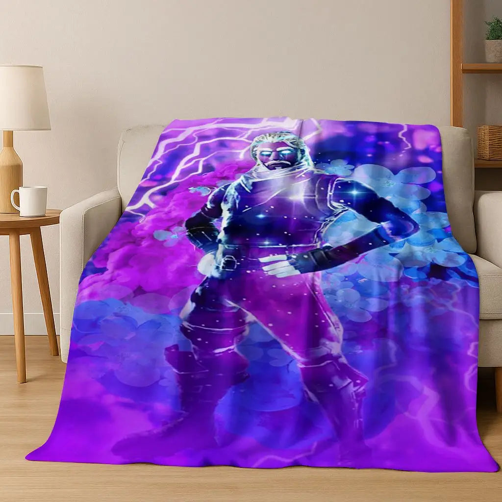 3D F-Fortnite Game Cartoon Flannel Blanket Soft Warm Throw Blanket for Bed Bedroom Room Living Room Travel Camping Kids Gift