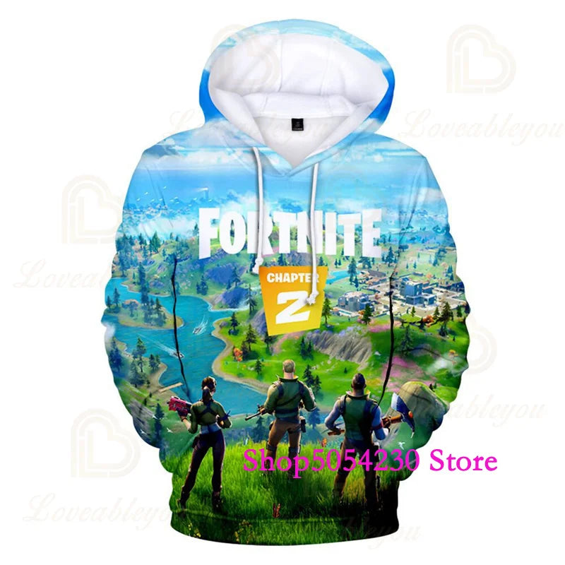 Sweatshirts com Capuz Fortnite Temporada 2 para Rapazes e Crianças, Casuais em Poliéster, com Estampado Cartoon de Heróis de Jogo de Batalha, Pullovers de Outono para Raparigas