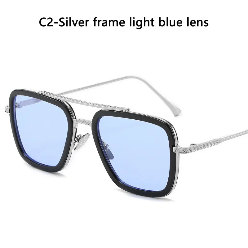 Sun Glasses Fashion Square frame Tony Stark Style Women Sunglasses Men Square Brand Design Sun Glasses Oculos Retro Male Iron