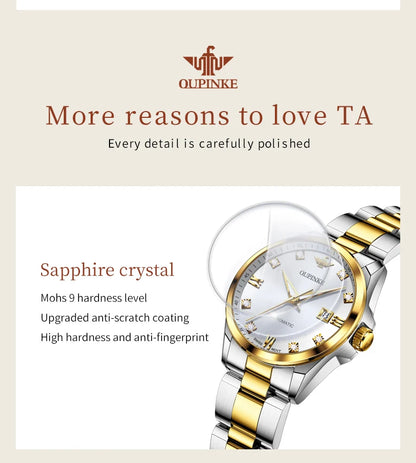 OUPINKE 3199 Real Diamond Automatic Watch for Women Sapphire Crystal Mirror 50M Waterproof Luxury Elegant Ladies Watch Set