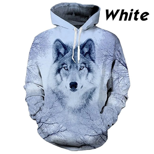 European and American Hot-Sale 3D Printed Wolf Hoodie Fashion Long-Sleeved Cool Pullover Personality Animal Sweatshirt