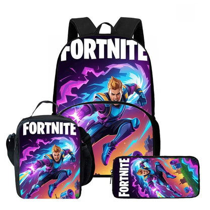 Fortnite Cartoon 3Pcs School Bag Set Unisex for Boys Girls, Backpack with Front Pocket, Lunch Bag and Pencil Case Best Gift