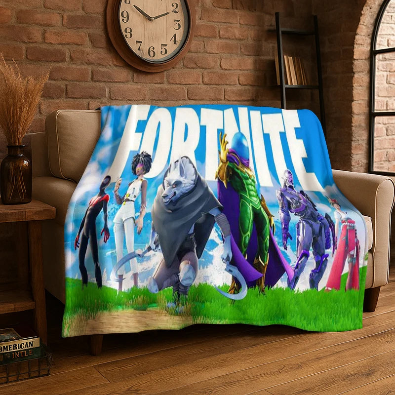Cartoon F-Fortnite Game Gamer Flannel Blanket Soft Warm Throw Blanket for Bedroom Living Room Bed Travel Camping Picnic Gift