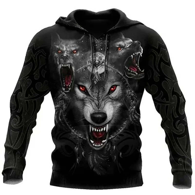 Fashion Spring Autumn Wolf Animal Men's Hoodies 3D All Over Printed Sweatshirt Unisex Pullover Casual Jacket Streetwear Coat 4XL