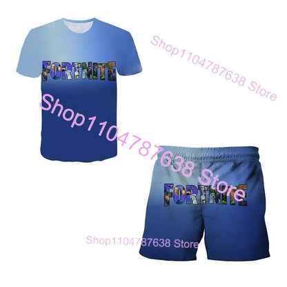 2PCS Suits F-Fortnite Victory 3D T-shirt Shorts Kids Tops Girls Boys Battle Royale Clothes Harajuku Tees Hero Children T-Shirt