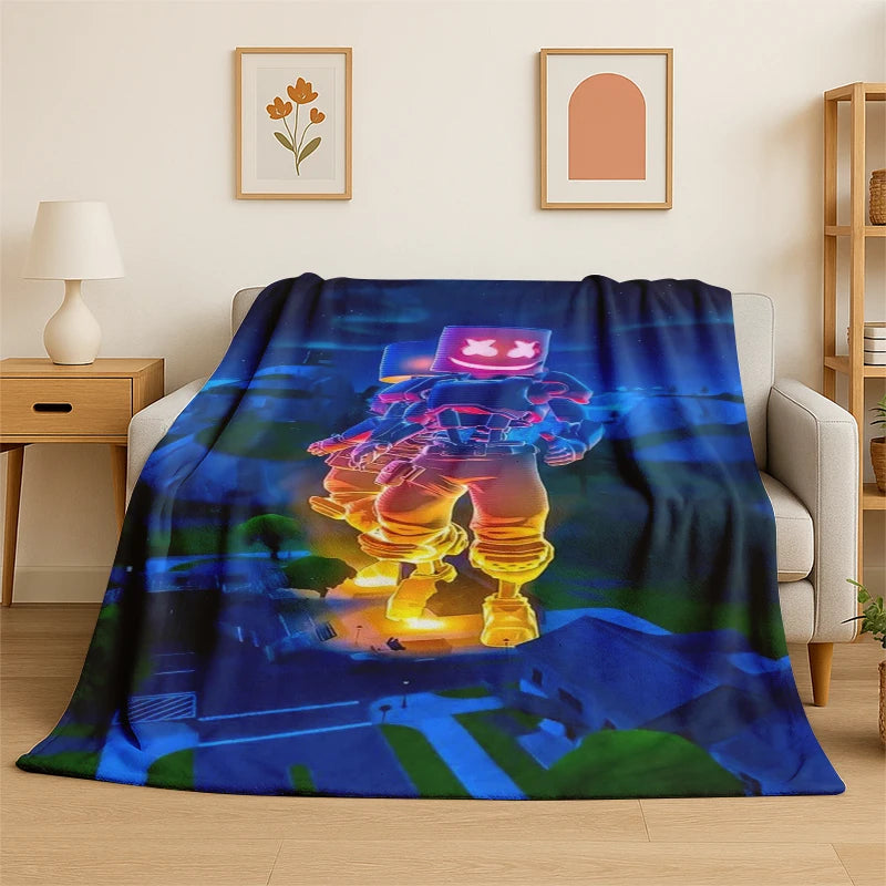 Cartoon F-Fortnite Game Gamer Flannel Blanket Soft Warm Throw Blanket for Bedroom Living Room Bed Travel Camping Picnic Gift