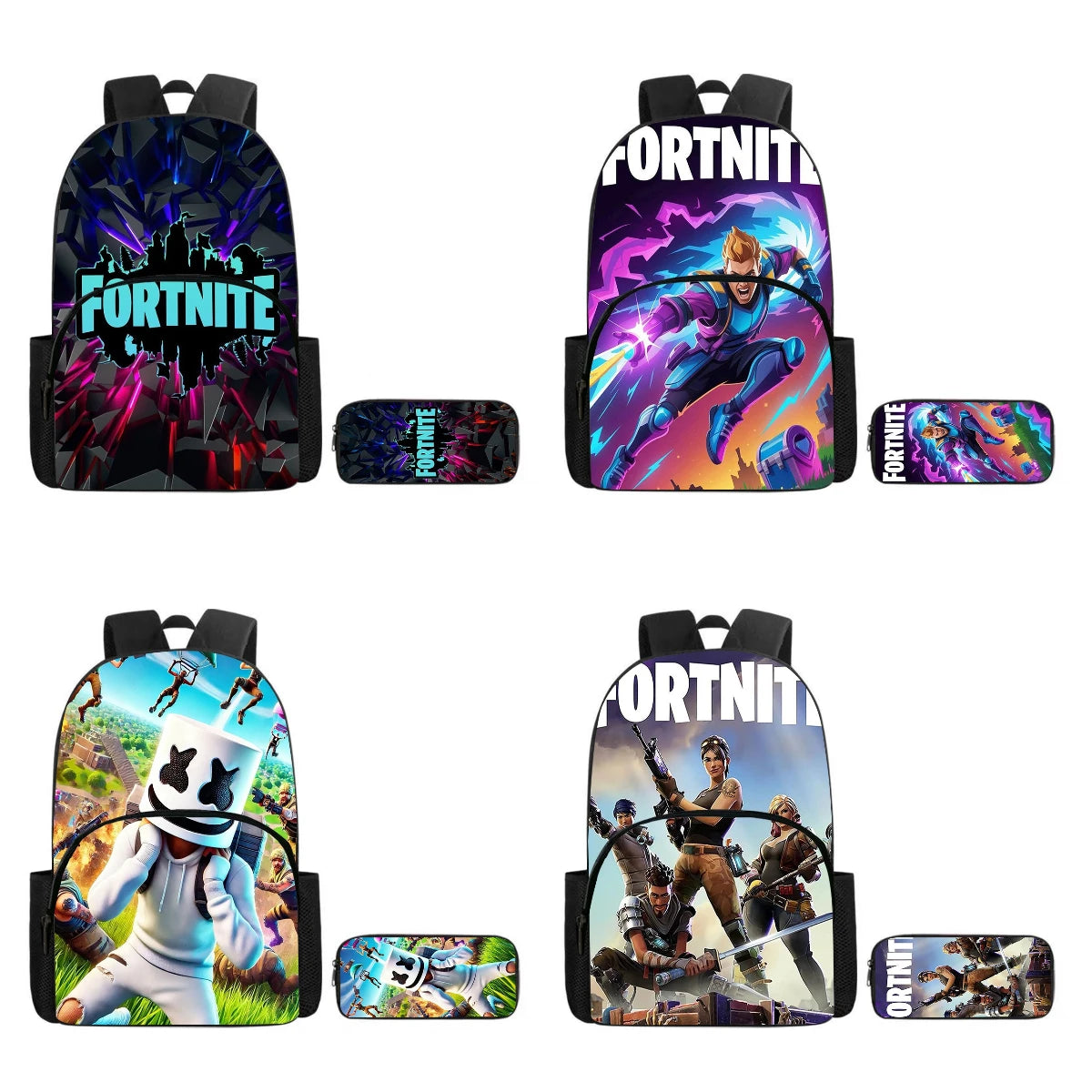 Conjunto Fortnite de 2 peças: mochila com bolso frontal e estojo, grande capacidade, mochila escolar cartoon, presente para crianças, rapazes e raparigas, dos 5 aos 8 anos