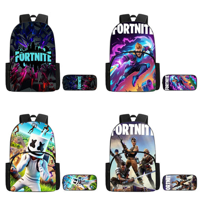 Conjunto Fortnite de 2 peças: mochila com bolso frontal e estojo, grande capacidade, mochila escolar cartoon, presente para crianças, rapazes e raparigas, dos 5 aos 8 anos