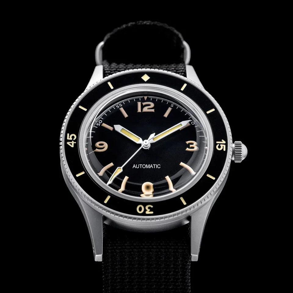 50-Fathoms Retro Black 40mm Double Domed Sapphire Automatic Miyota 8215 Movement Men Watch 20ATM Green Luminous Ceramic Bezel