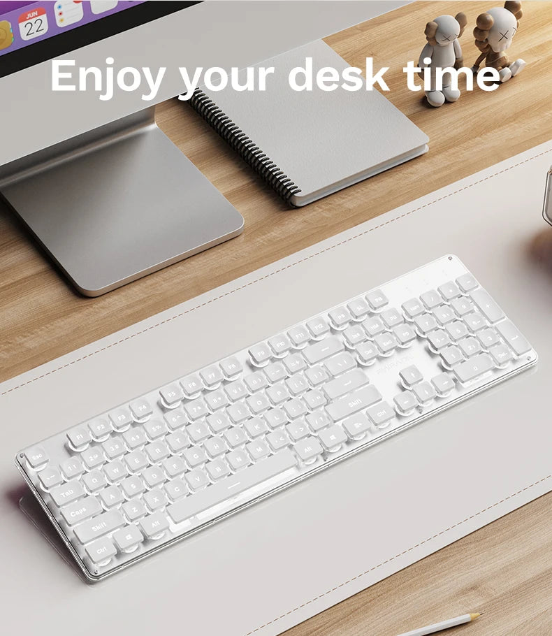 EWEADN GX710S Office Keyboard silent, All-Metal Panel 104 Keys Wired with Water Drop Keycaps, for Game and Office White & Black