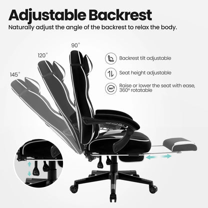 WOLTU Racing Gaming Chair Ergonomic Office Chair with Footrest, Adjustable Reclining Gamer Chair, Swivel Computer Desk Chair with Headrest & Lumbar Support