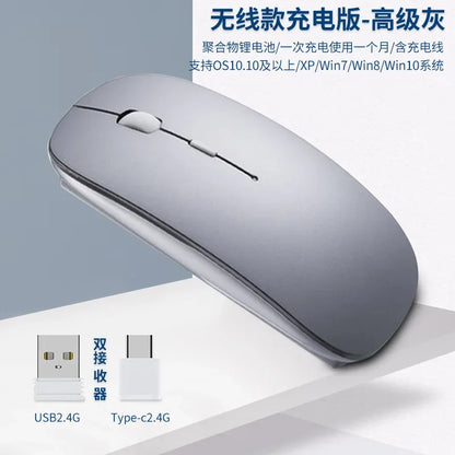 Rechargeable Type-C Wireless Mouse with USB Dual Receiver, Silent Ergonomic Wireless Mouse, Adjustable 1600 DPI Computer Mouse for Laptop & PC