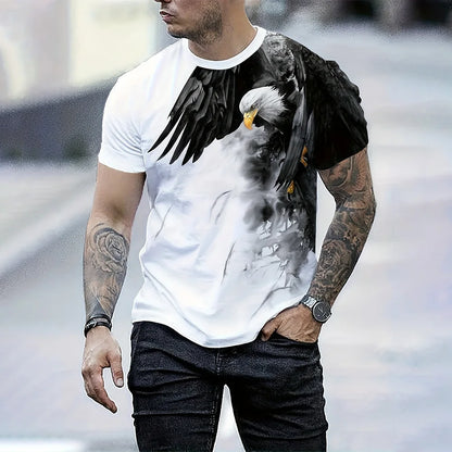 Men's Summer Fashion T-Shirt Eagle 3D Printed Short Sleeve T-Shirt Summer Outdoor Leisure Quick Drying Breathable T-Shirt