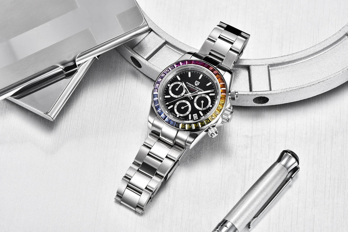 Chronografklocka för män från PAGANI DESIGN – Lyxig armbandsur med kvartsverk, självlysande och vattentät.