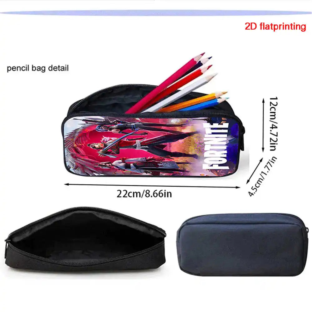 Fortnite Cartoon 3pcs Set, Large Capacity Suitable for Boys and Girls Aged 5-8, Includes Backpack, Dinner Bag, and Pencil Case