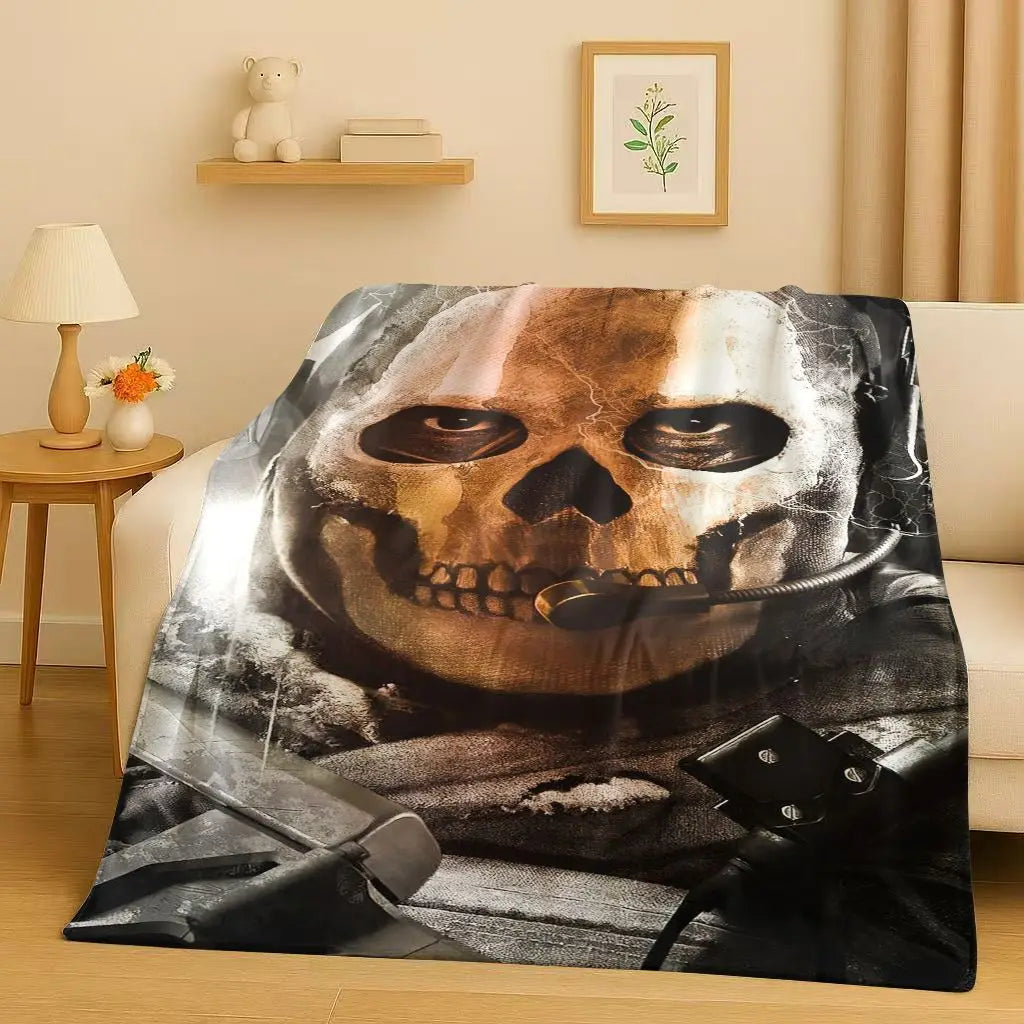 HD Classic Gun Game Call of Duty COD Ghost Simon Flannel Blanket,Ultra Soft Warm Plush Throw for Home Bedroom Bed Sofa Cover Kid