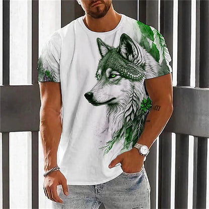 New Fashionable Men's Round-neck Short-sleeved T-shirt 3D Printed Wolf T-shirt Men's Casual Sports Short-sleeved Street Top
