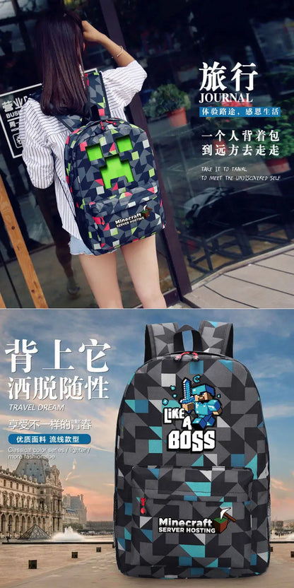 Minecraft Enderman Creeper Graphic Printed Backpack Large Capacity Lightweight Fashion Casual For Daily Travel Outdoor Leisure