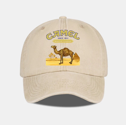 Vintage “Camel” Desert Scene Print Washed Baseball Cap - Adjustable Unisex Vintage Cap for Outdoor Hiking and Mountaineering