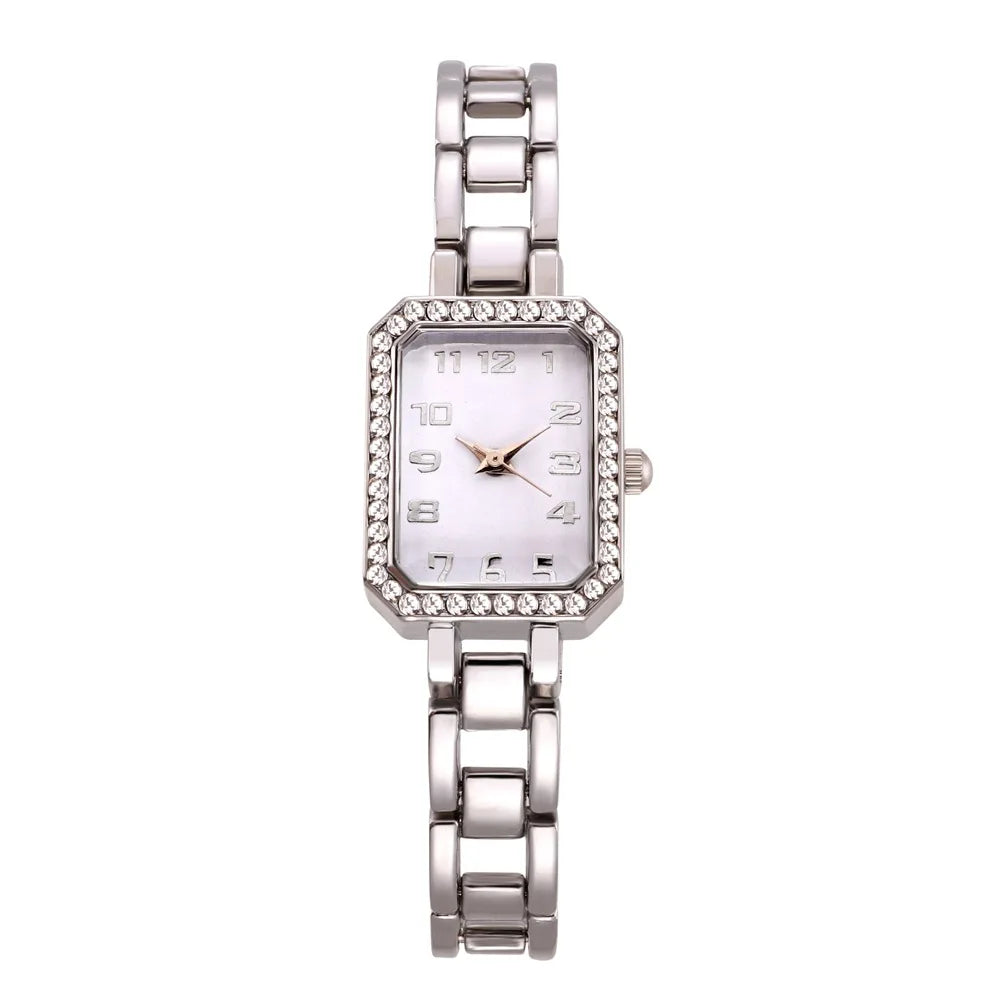 Luxury Women's Watch 2023 New Simple Square Full Diamond Digital Quartz Watch Gold Stainless Steel Bracelet Women's Dress Clock