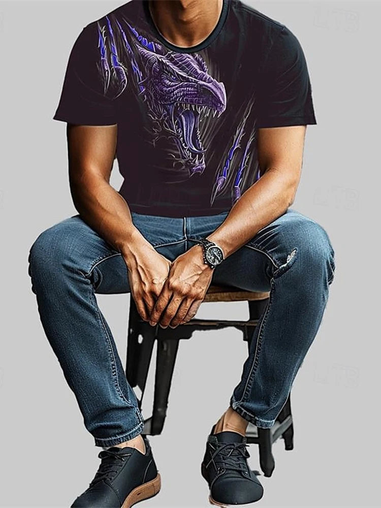 3D Dragon Print Men's T-shirt Summer Daily Casual Men's Street T-shirt Outdoor Sports Short Sleeve Urban Fashion Men's T-shirt