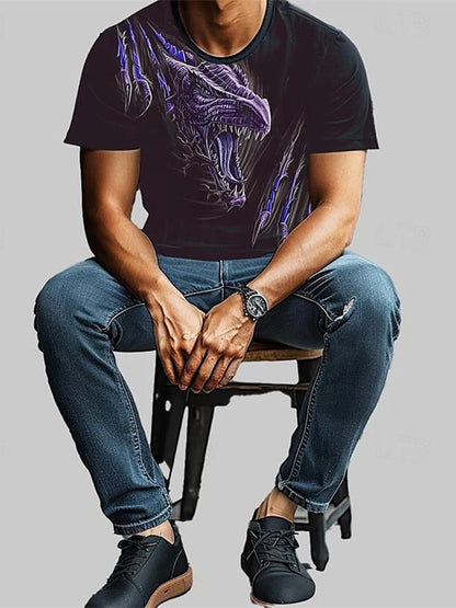 3D Dragon Print Men's T-shirt Summer Daily Casual Men's Street T-shirt Outdoor Sports Short Sleeve Urban Fashion Men's T-shirt