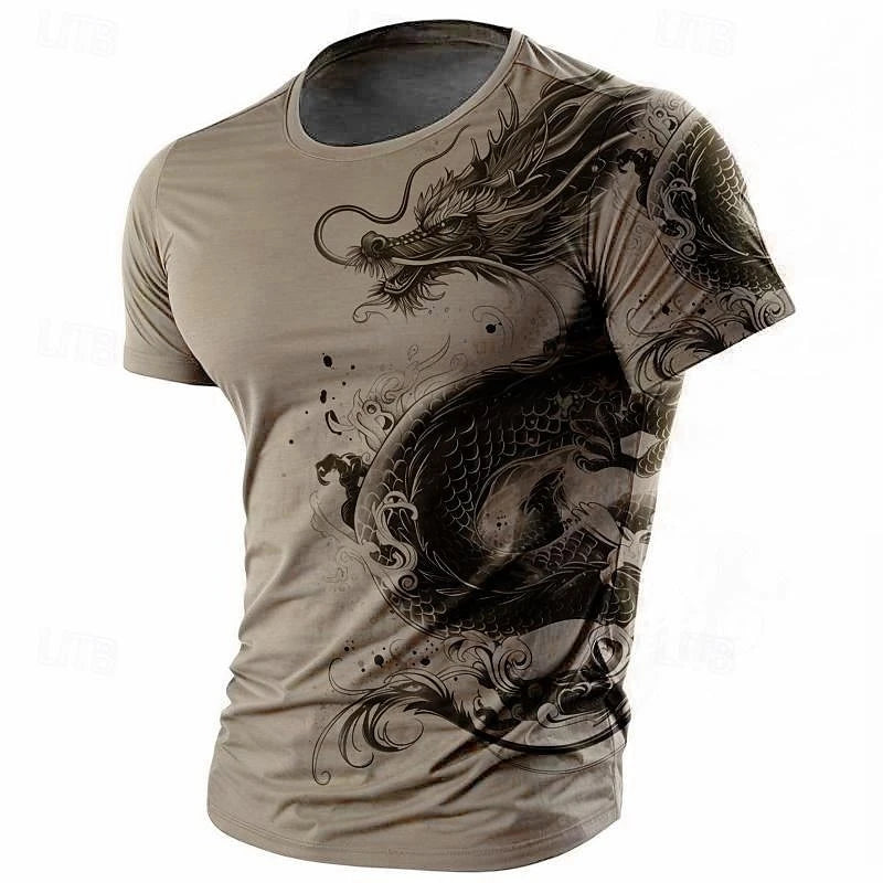3D Print Dragon Pattern T-Shirt Men Vintage Street Short Sleeve O-Neck T-Shirts Harajuku Trend Man Spring Fashion Trend New Tee