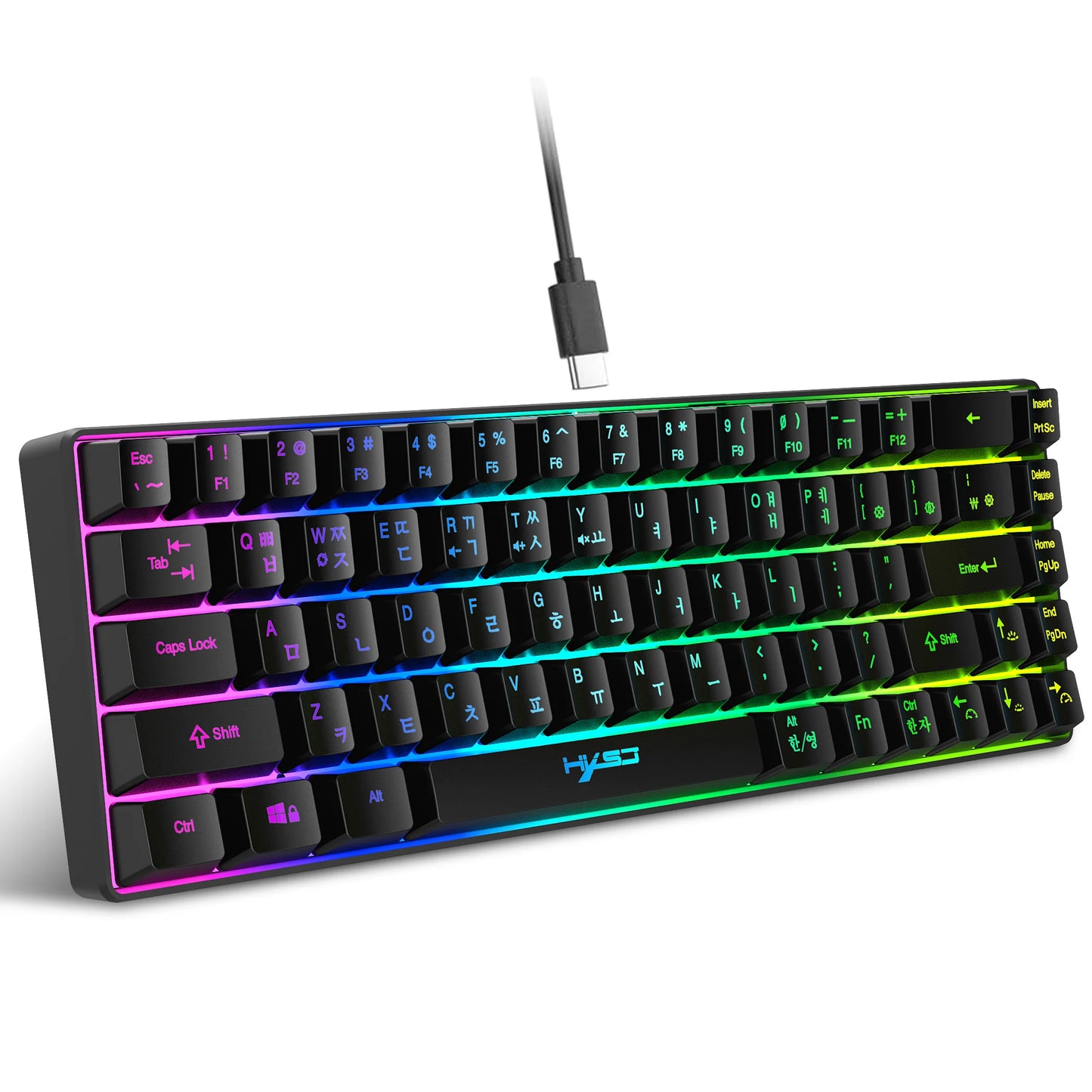 Hot Sale HXSJ V200 65% Korean Gaming Keyboard, 68-Key RGB Backlit Wired Office Membrane Keyboard for Desktop PC and Laptops