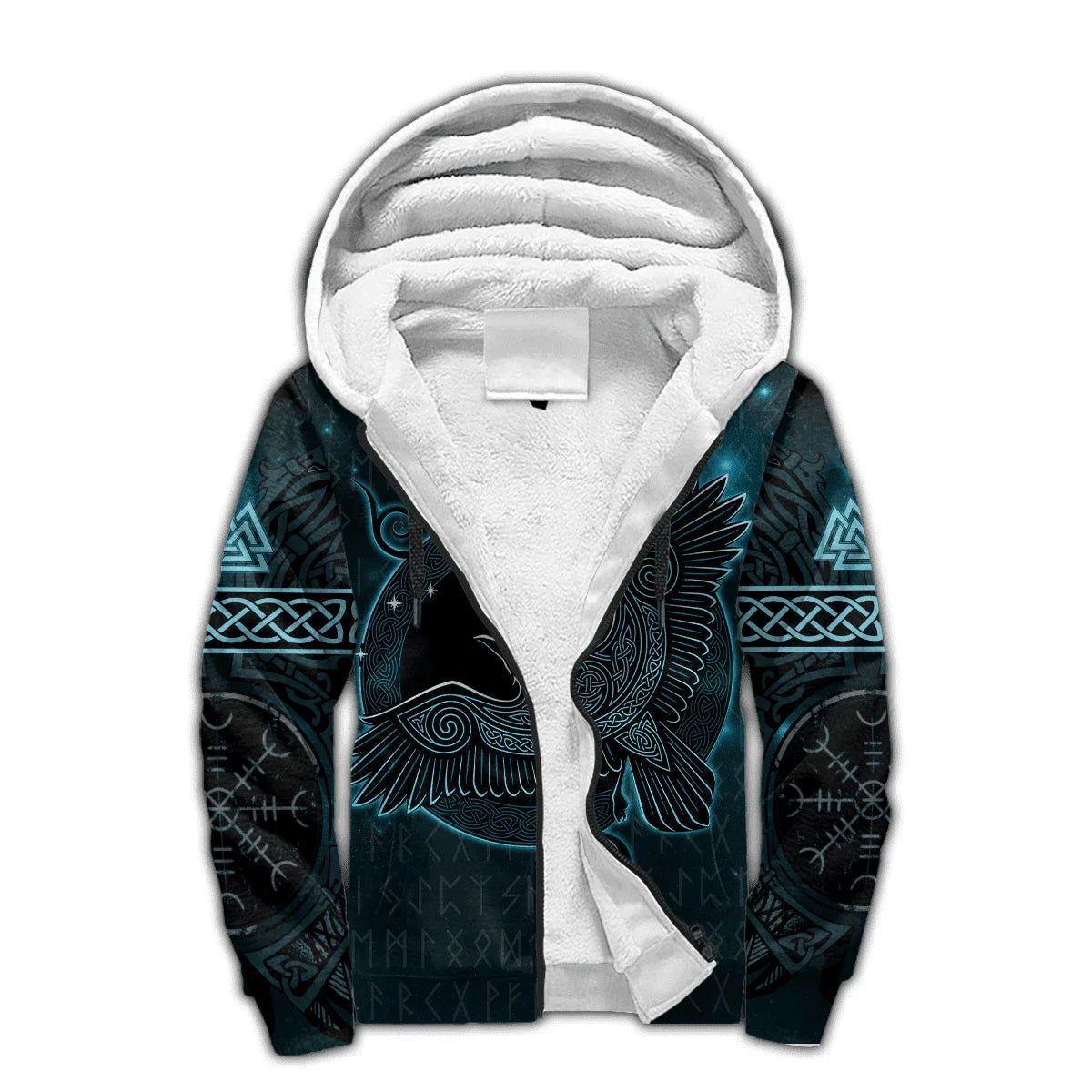Mjolnir Odino Corvo Lupo Tatuaggio Felpa con cappuccio da uomo invernale più spessa con zip, stampata in 3D, unisex, casual, tuta con cappuccio, giacca in pile calda KD16