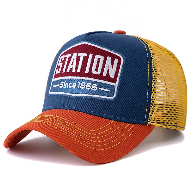 Unisex Baseball Cap Classic STATION Letter Pattern Mesh Cap Men And Women Breathable Streetwear Summer Trucker Hat
