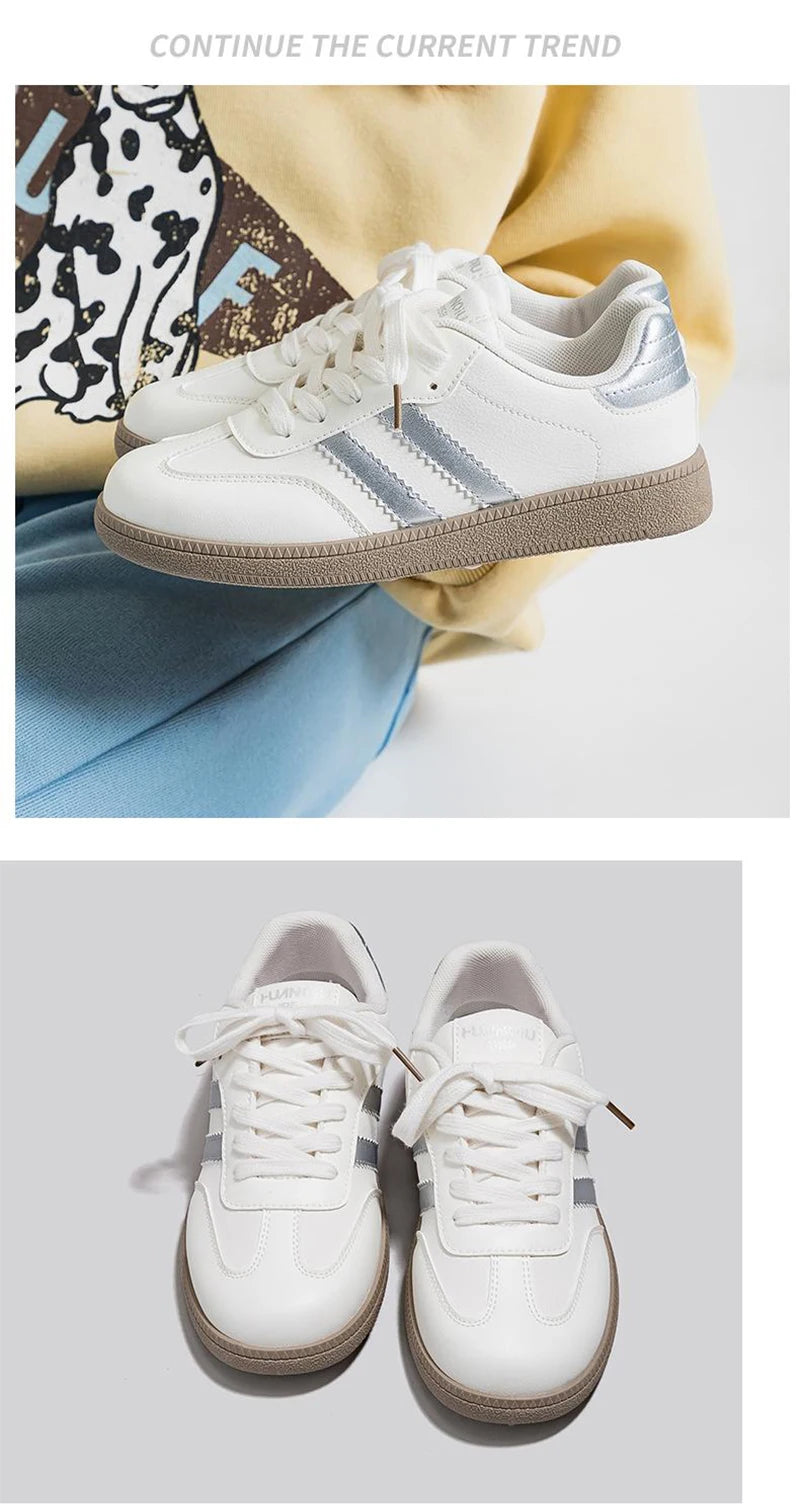HuanQiu Women's Shoes Retro Fashion Casual Flats Female Sneakers Lace-up Comfortable Non-Slip German Training Shoes for Women