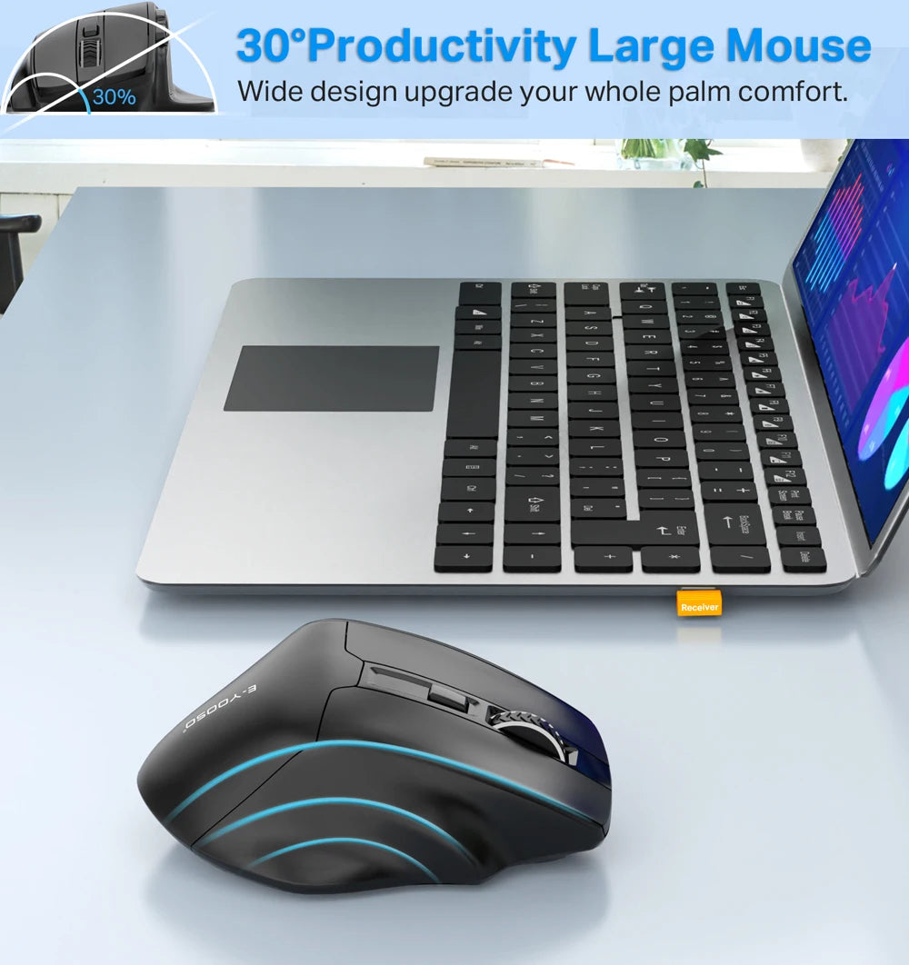 E-YOOSO X-31 ratón gaming inalámbrico USB 2.4G grande para manos grandes PAW3212 4800 DPI 5 botones para gamer, ordenador portátil y PC