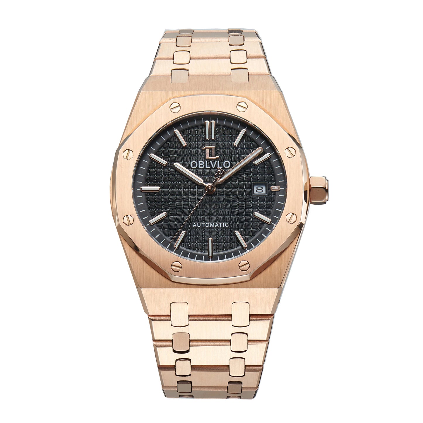 OBLVLO TM-ASP Luxury Men's Watch 41mm Blue Dial Rose Gold Automatic Luminous Waterproof Mechanical Casual Business Watch