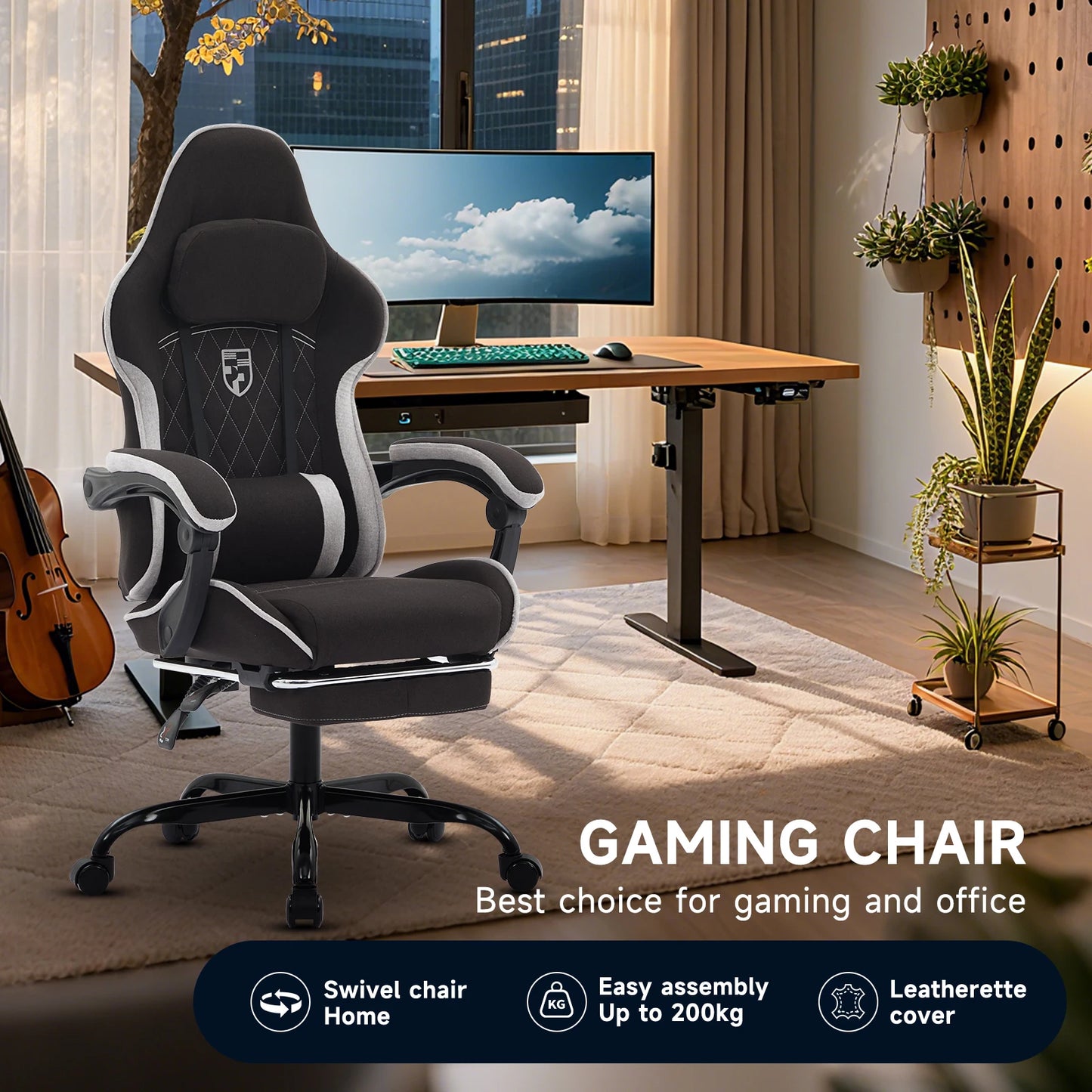 Gaming Chair with Footrest Gamer Chairs Ergonomic with Lumbar Cushion Headrest Gaming Chair Height Adjustable Computer Chair