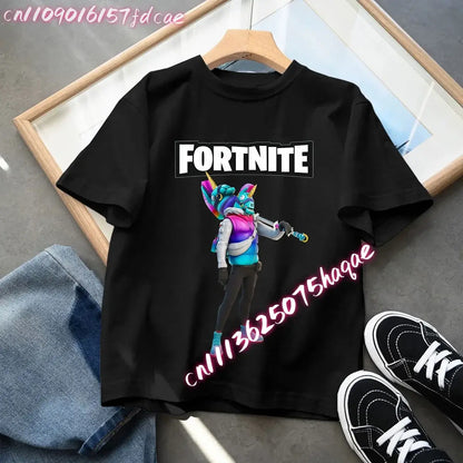Fortnites Kids Black Cotton T-Shirt Fortress Night Baby Short Sleeve Tees Shirt Cartoon Boy Girl Summer Clothes Kawaii Tops Gift