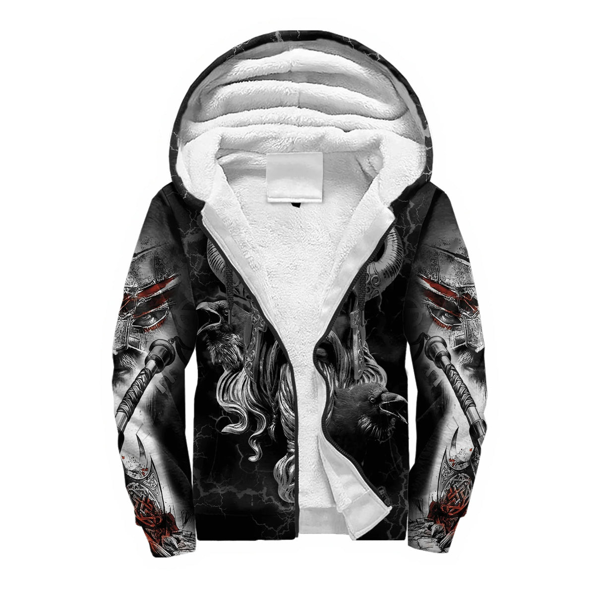 Mjolnir Odino Corvo Lupo Tatuaggio Felpa con cappuccio da uomo invernale più spessa con zip, stampata in 3D, unisex, casual, tuta con cappuccio, giacca in pile calda KD16