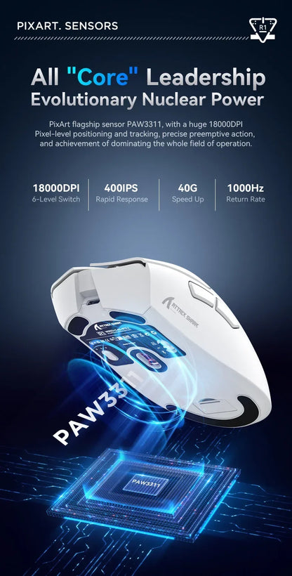 Attack Shark R1 2.4G USB Wireless Bluetooth Gaming Mouse 18K DPI PAW3311 Tri-Mode Connectivity 59g Lightweight For PC Laptop Mac