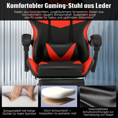 Ergonomic Gaming Chair Heavy Duty Office Desk Chair with Adjustable Backrest, Lumbar Support, Cushioned Seat, PU Leather Computer Chair